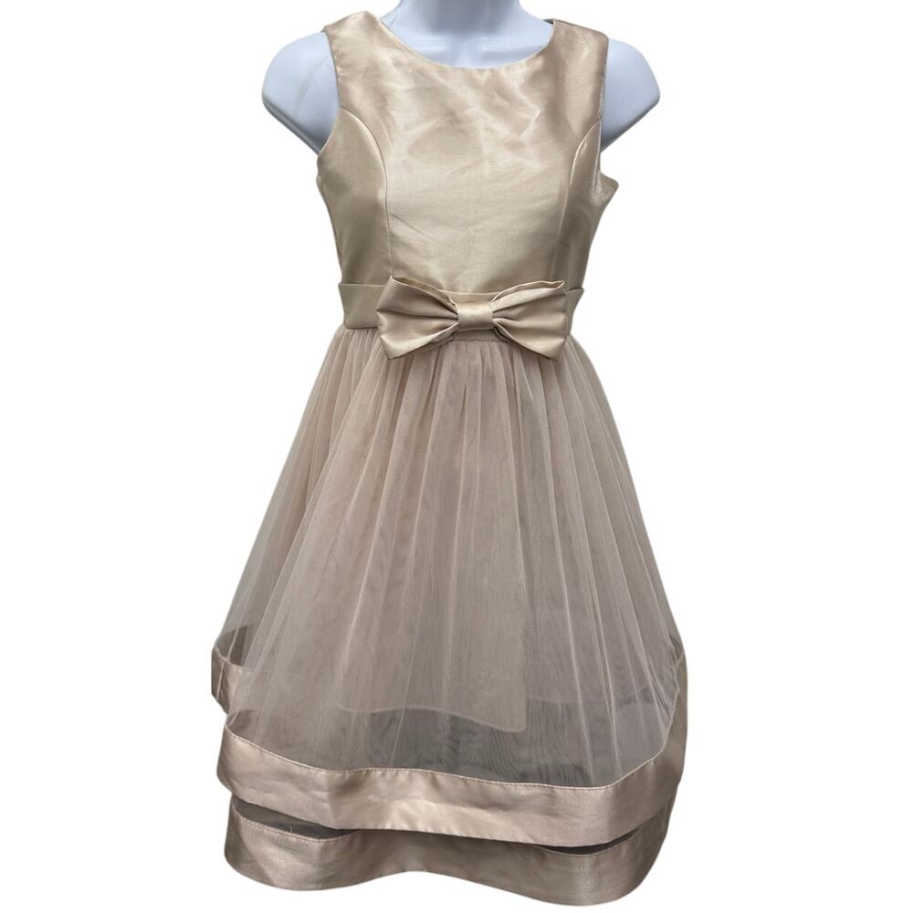 Speechless Girls Dress 12 Kids Flare Dress gold Sheer Satin Bow flowergirl